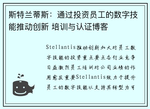 斯特兰蒂斯：通过投资员工的数字技能推动创新 培训与认证博客