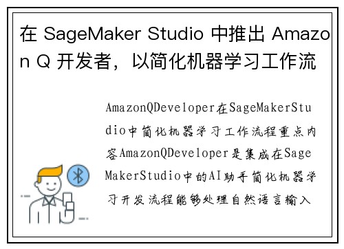 在 SageMaker Studio 中推出 Amazon Q 开发者，以简化机器学习工作流 新闻博
